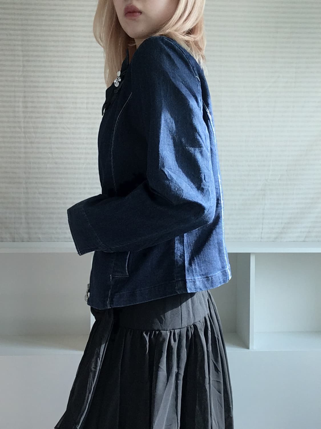 jpn vintage ribbon cubic denim zipup 상품이미지3