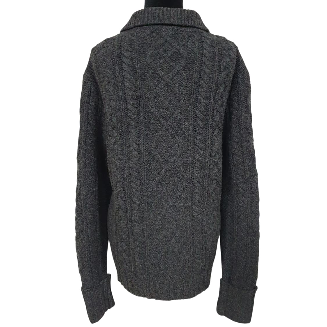 빈티지 갭 100%램스울 케이블 니트 집업 그레이 아메카지 상품이미지3