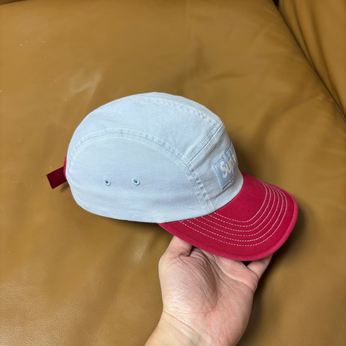 슈프림 캠프캡 모자 박스로고 투톤 라이트 블루 레드 상품이미지3