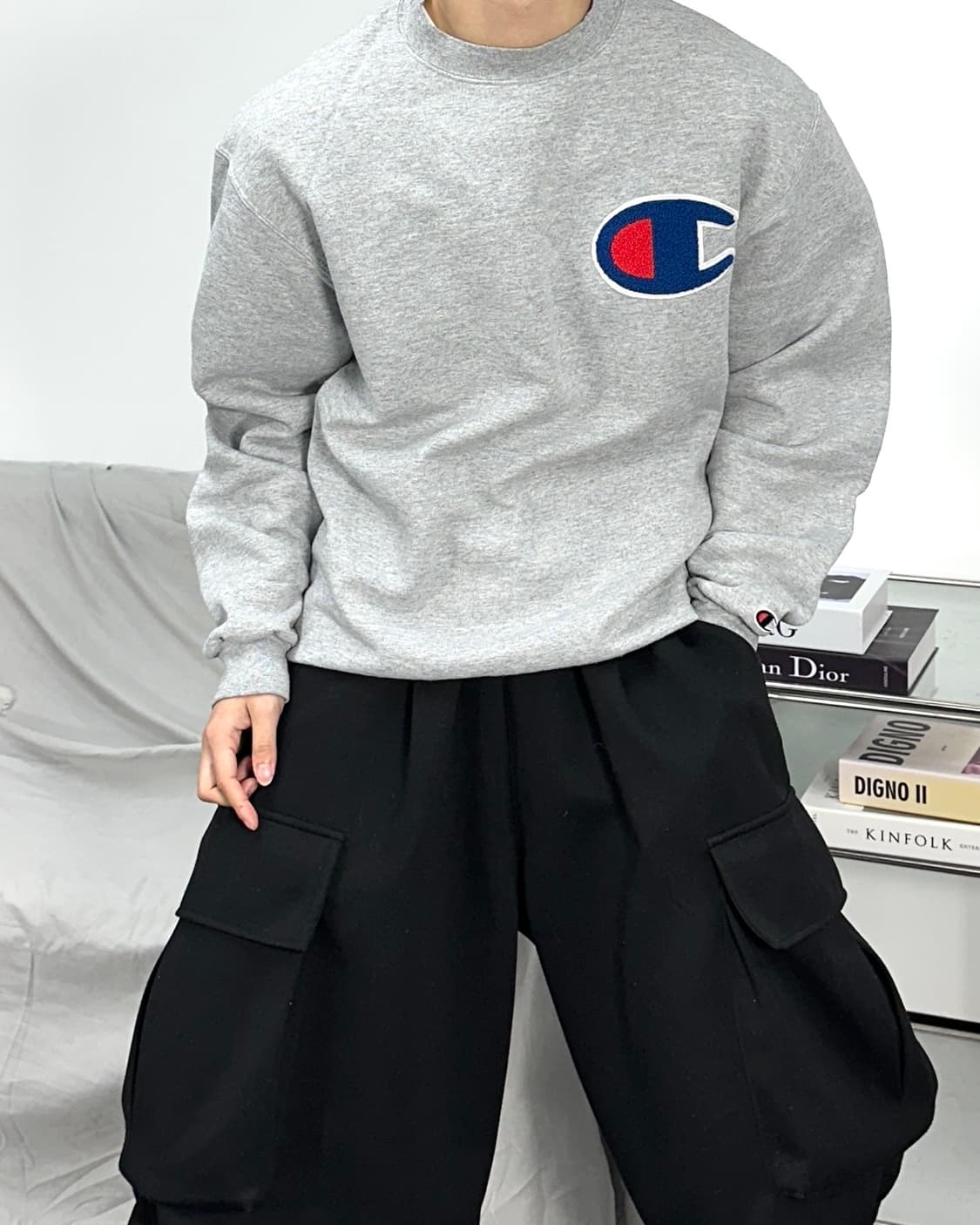 챔피온 어센틱 빅로고 그레이 맨투맨 M 상품이미지2