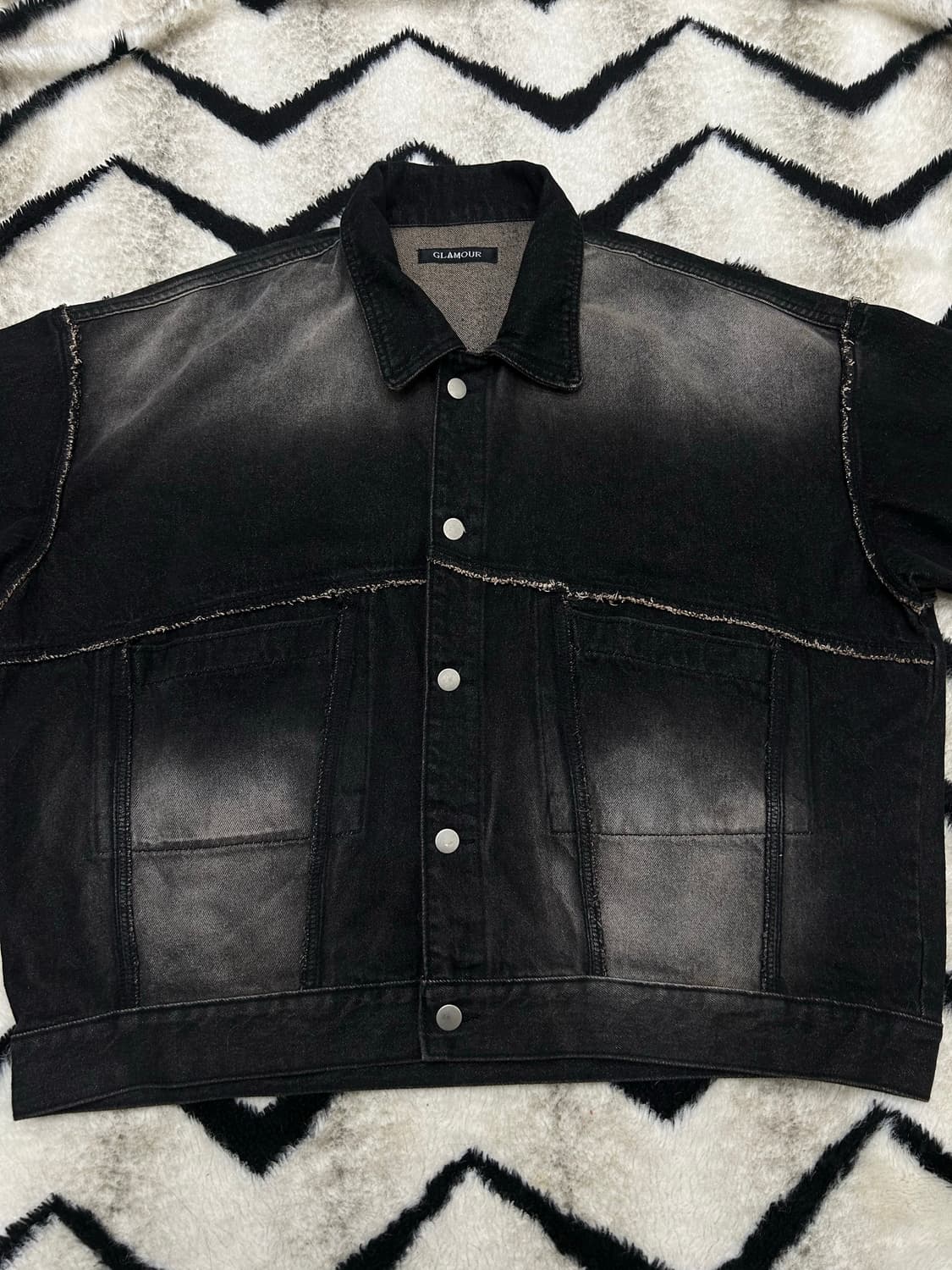 [실측XL]Glamour 샌드워싱 데님 자켓/흑청 상품이미지2