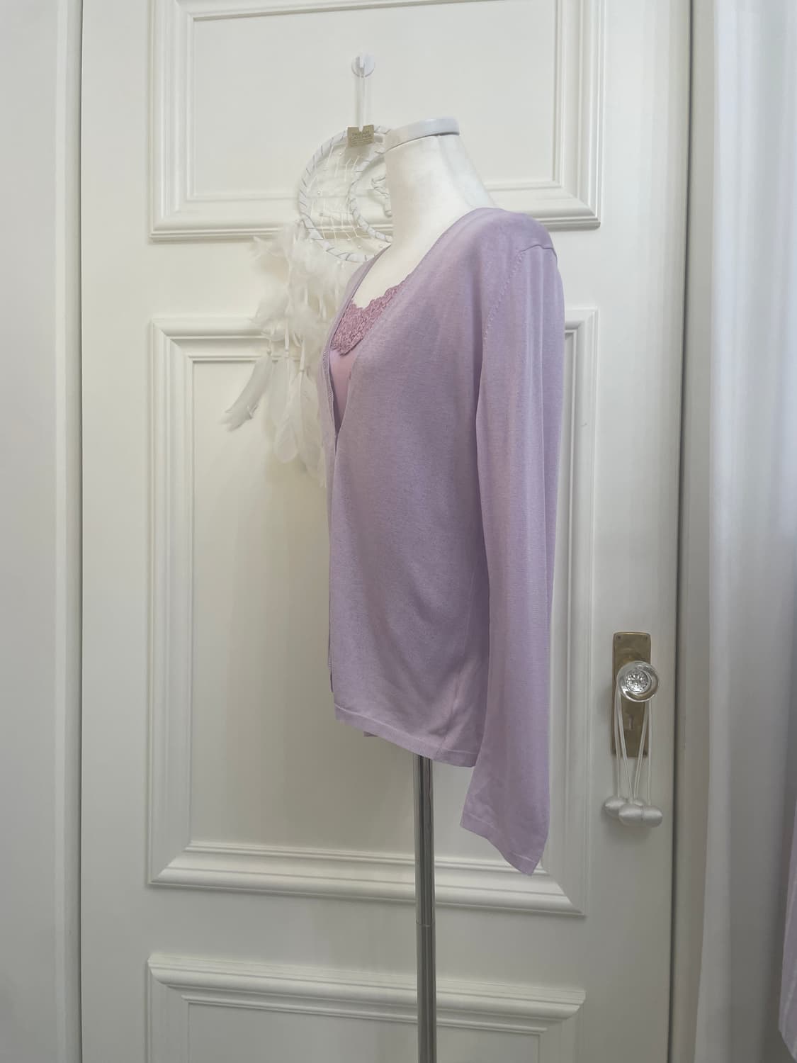 lavender basic cardigan&lace satin sleev 상품이미지2