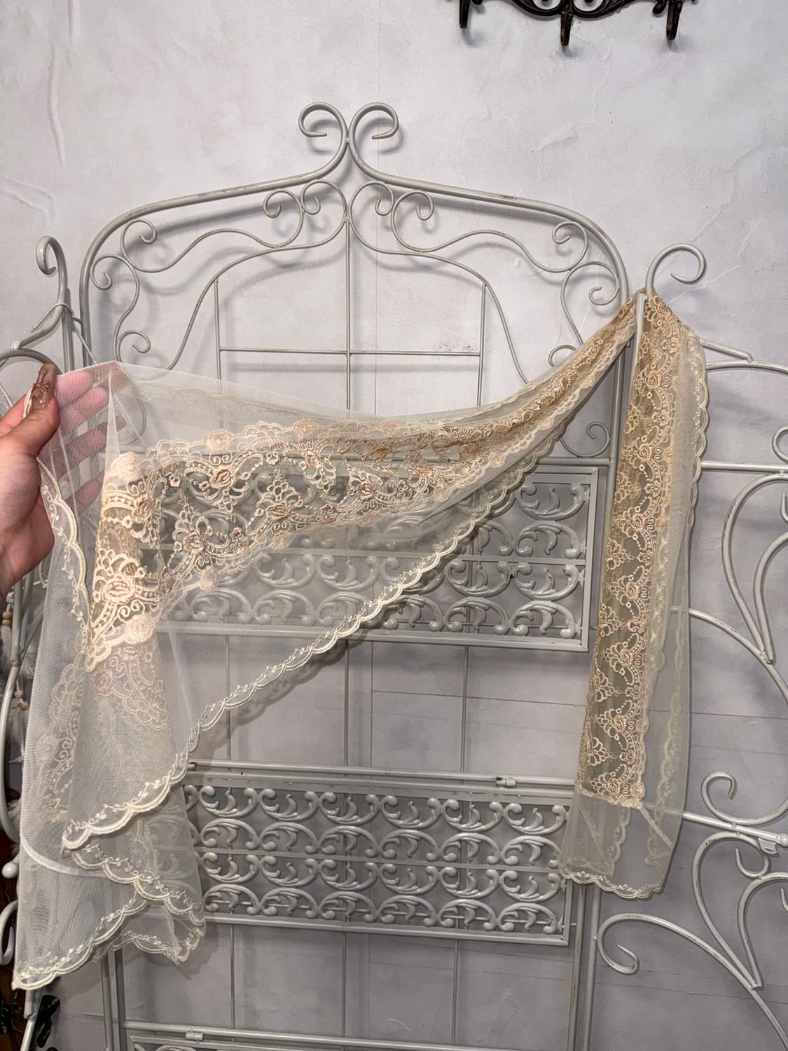 Pink beige floral mesh lace scarf 상품이미지2