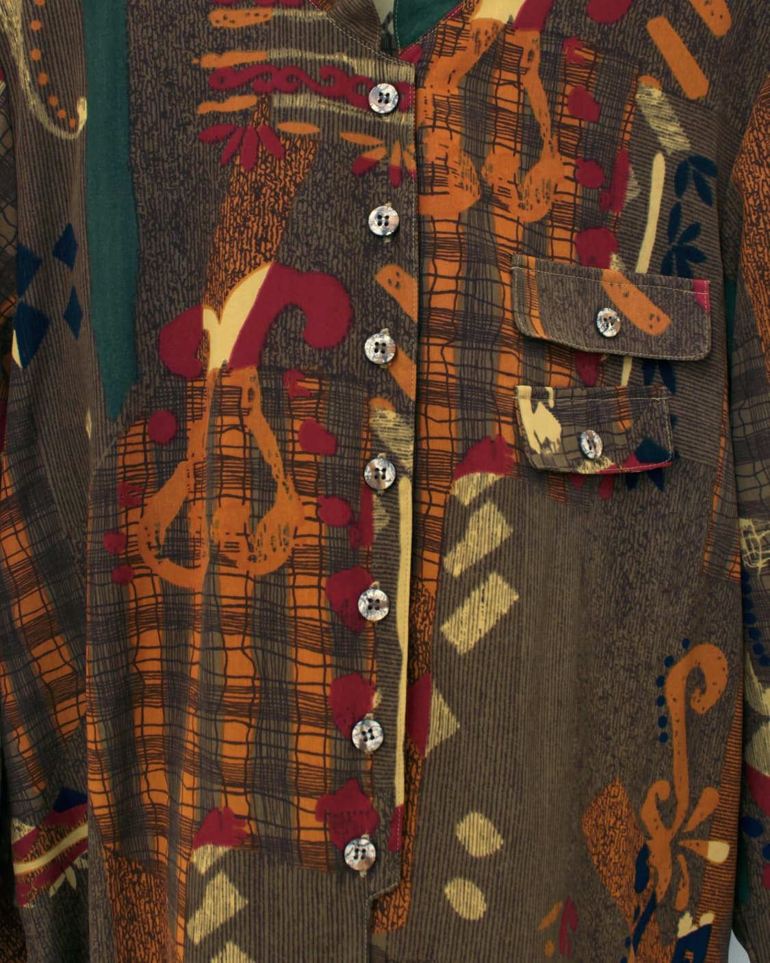 일본 빈티지 에스닉 패턴 차이나 카라 넥 블라우스 상품이미지4