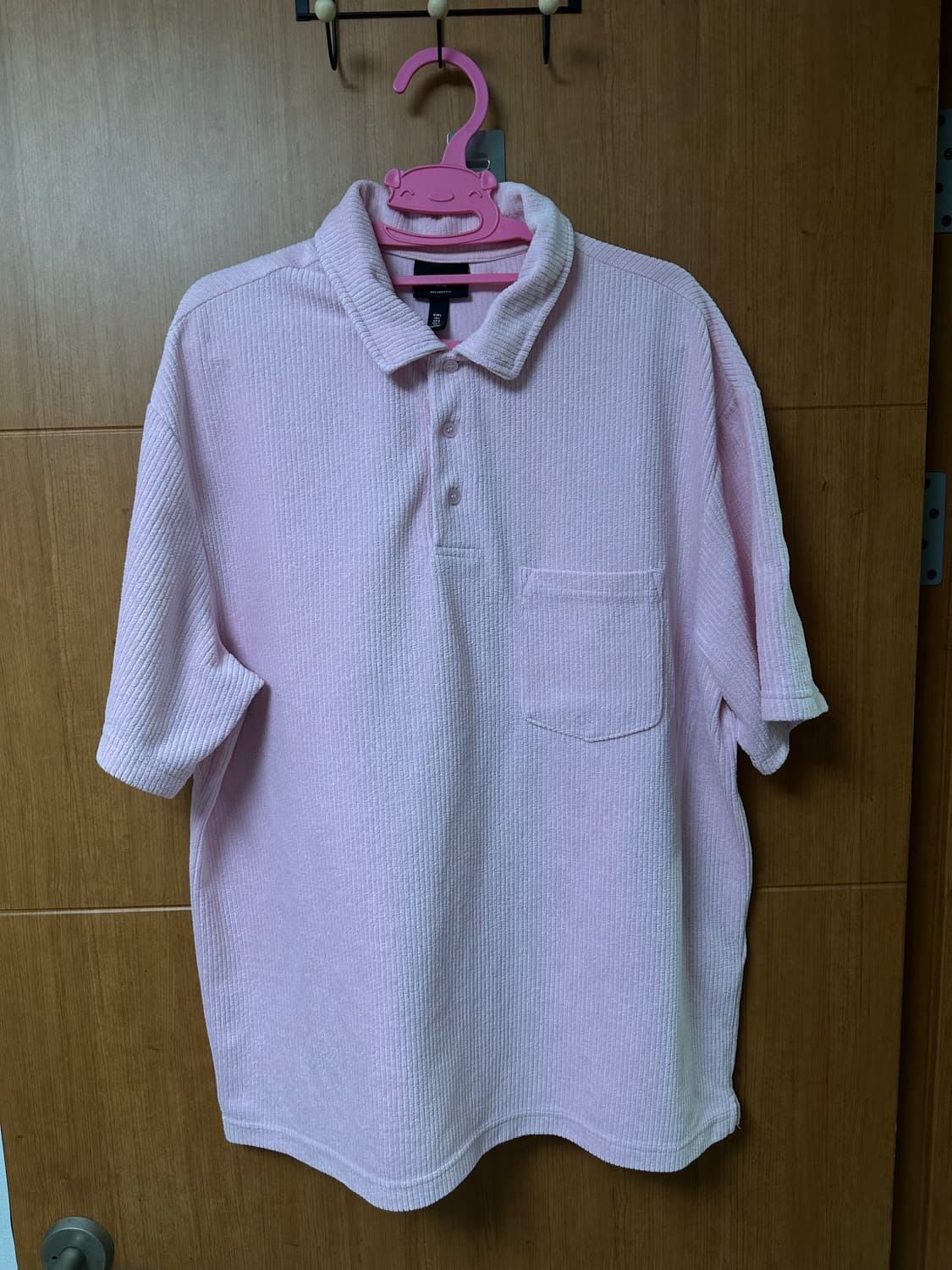 [L] H&M 수건 타월 카라티 폴로셔츠 핑크 상품이미지1