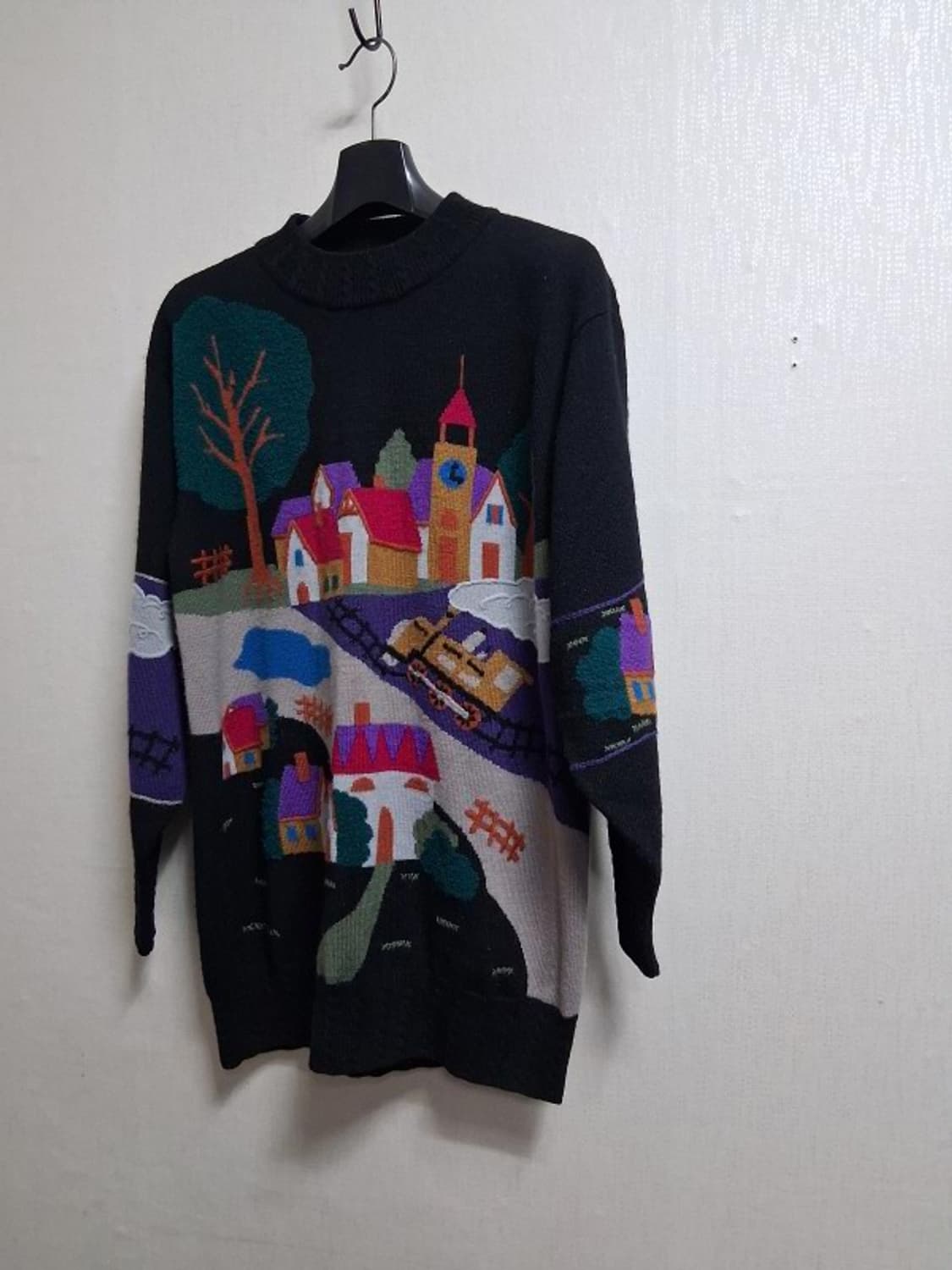 ALTMODER 칼라플 풍경화 입체자수 폼폼 순모 울 니트 루즈핏 프리
 상품이미지1