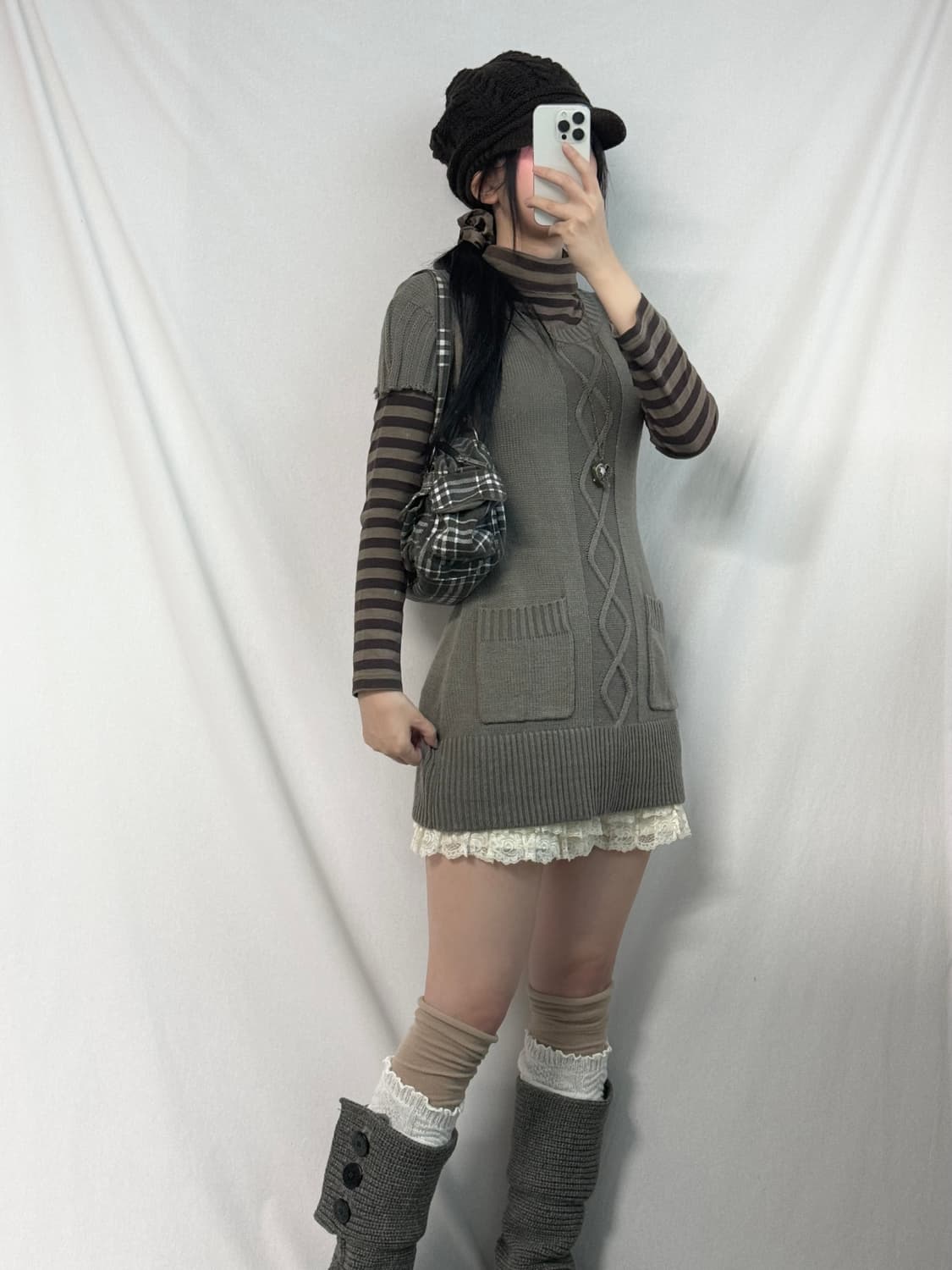 케이블 니트 패턴 원피스 상품이미지4