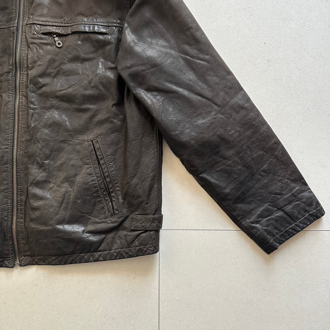 90s 프랑스생산 빈티지 플뢰르드뽀 버팔로 가죽 스포츠 자켓 M 상품이미지3