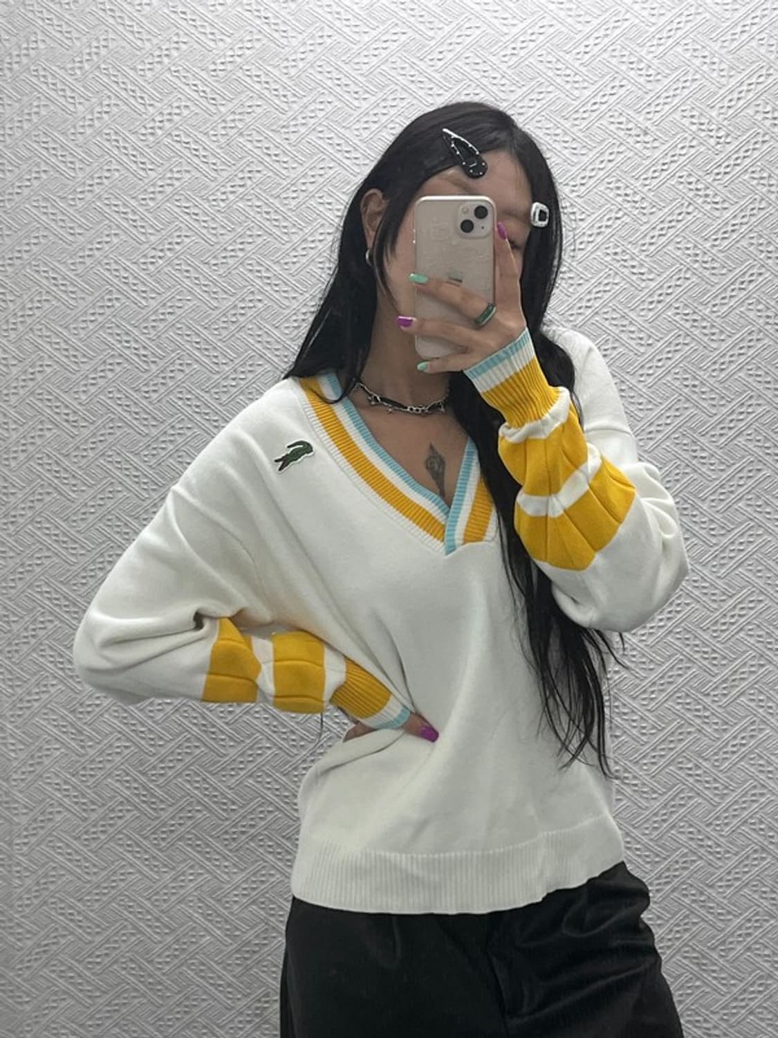 라코스테 레트로 컬러블록 브이넥 니트 S C07000 상품이미지2