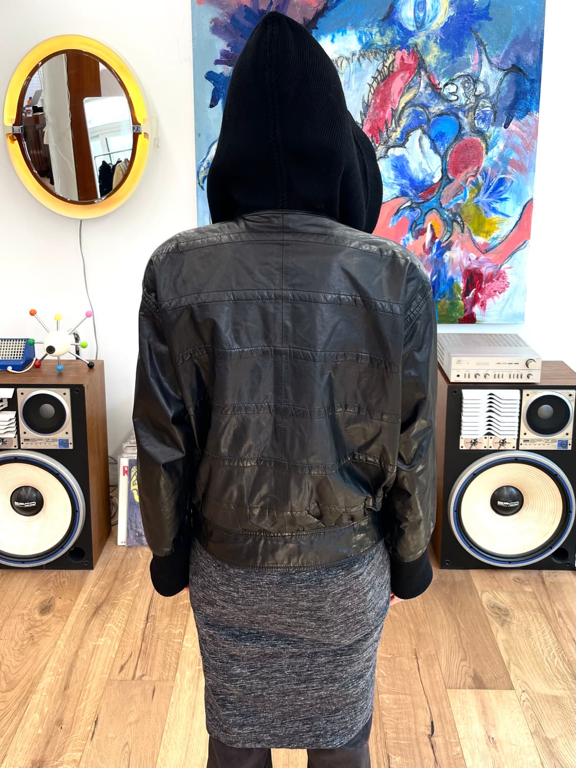 [M] 80s 레더 후드 자켓 상품이미지2