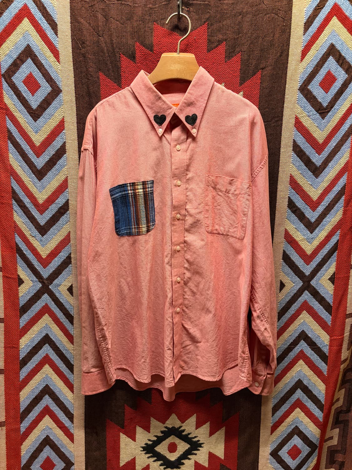 Love collar pink shirt / 하트 커스텀 핑크 셔츠 상품이미지1