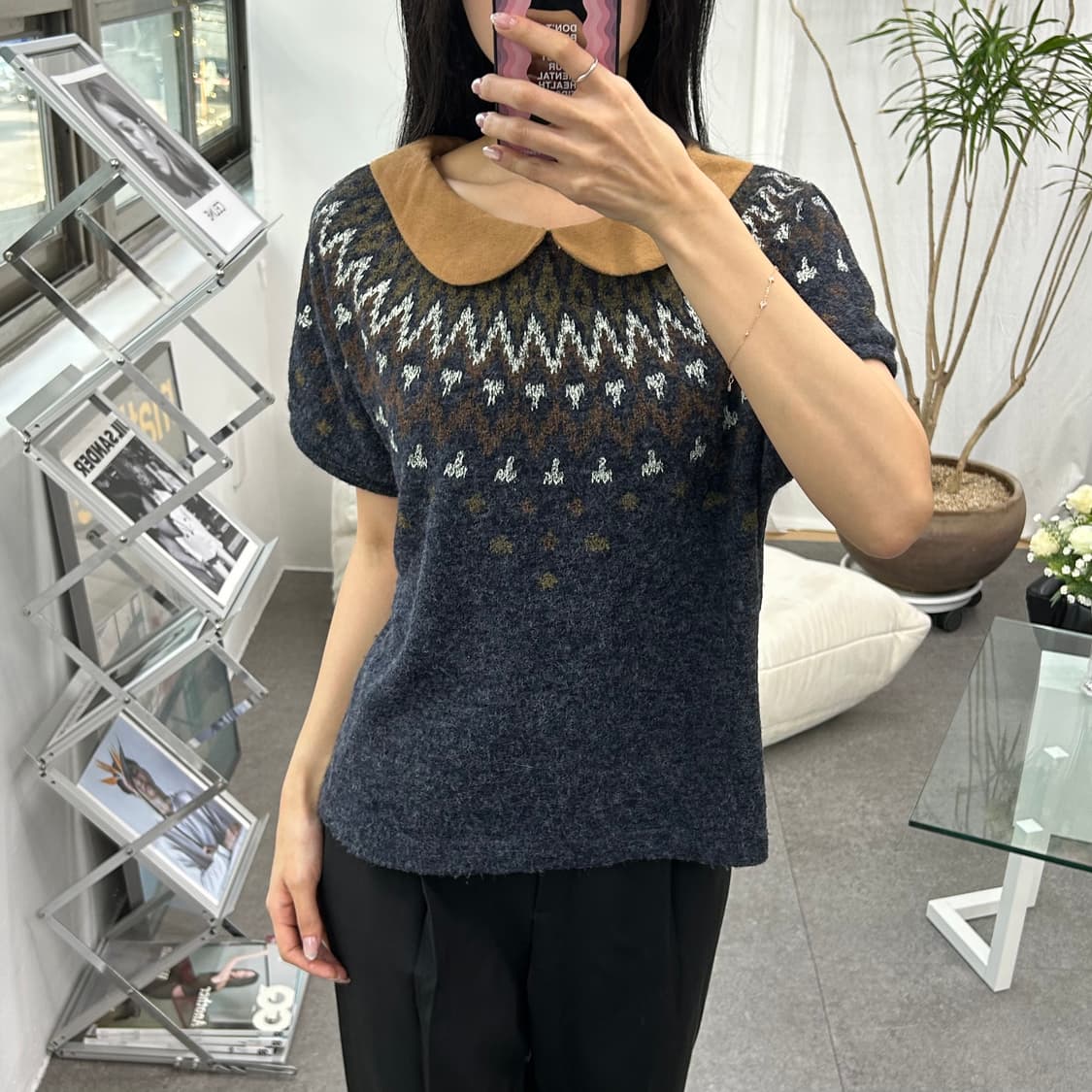 R&S 노르딕 패턴 카라 니트 탑 상품이미지1