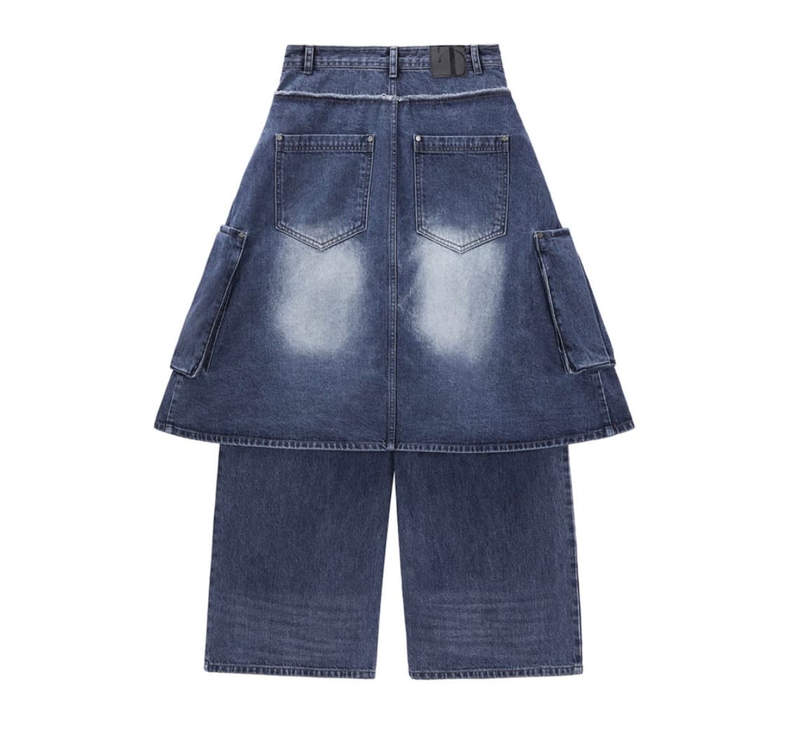 트리밍버드) 레이어드 랩스커트 데님 카고 팬츠 BL 2 상품이미지4