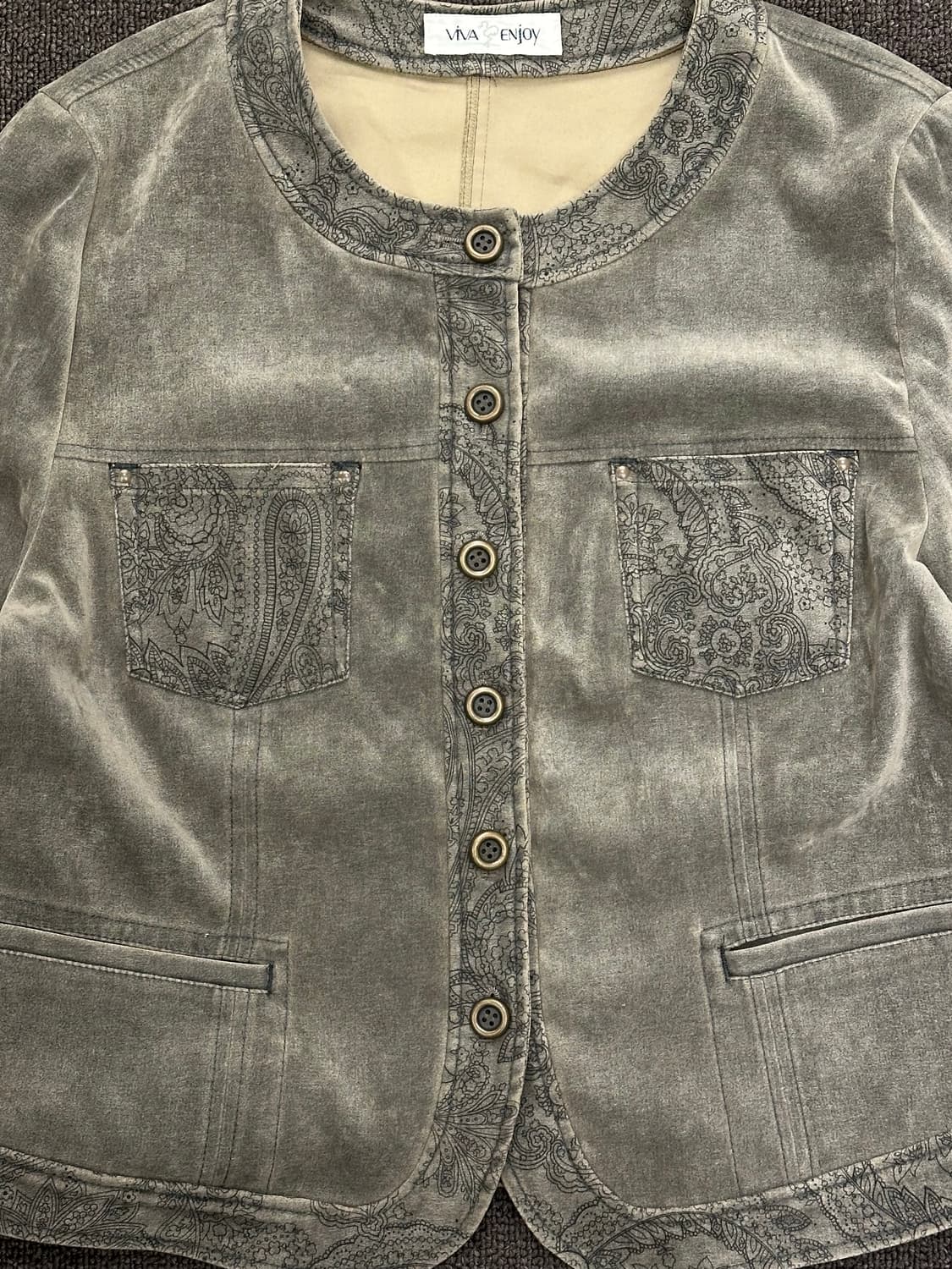 15)Japanese vintage 여성 벨벳 패턴 디테일 라운드넥 자켓 상품이미지2