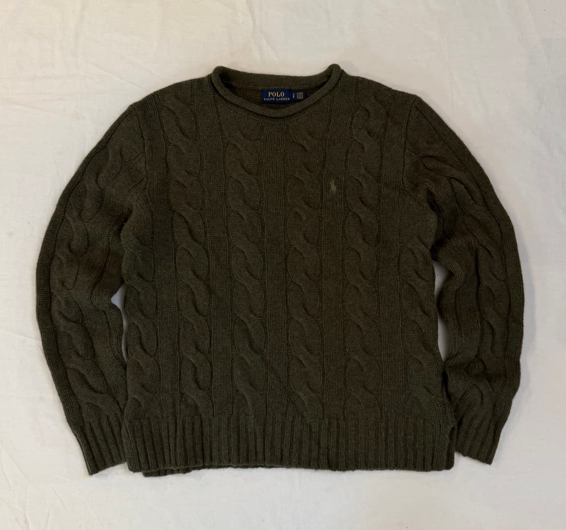 폴로 랄프로렌 말차맛 꽈배기 케이블 울 니트 올리브 카키 상품이미지1