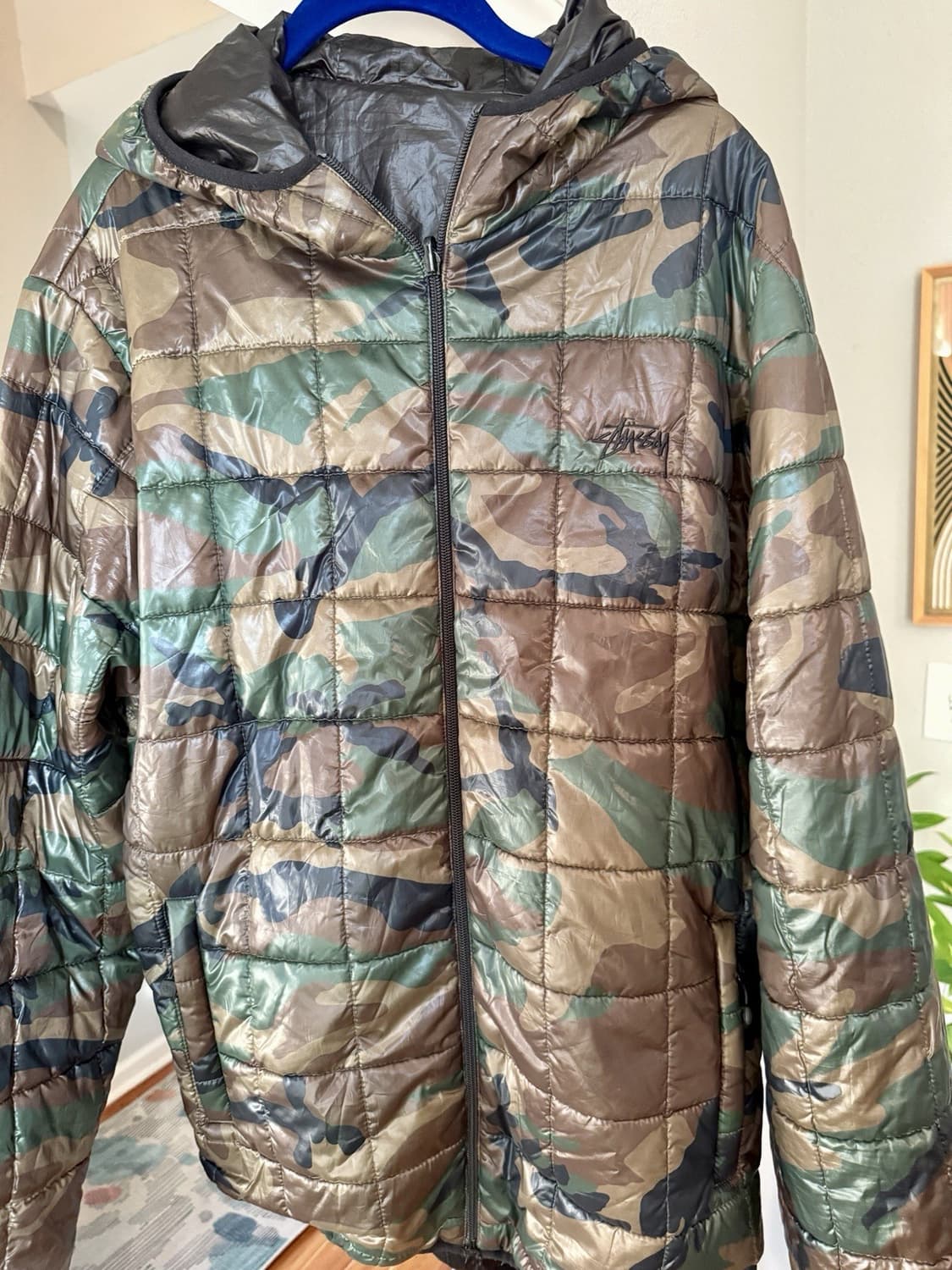 스투시 카모 리버시블 경량패딩 자켓 카키 상품이미지1