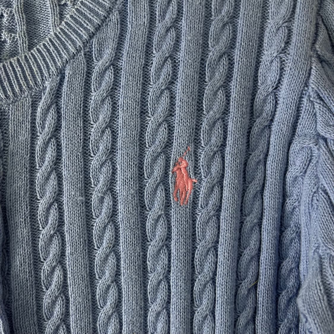 W 95 폴로랄프로렌 스카이블루 꽈배기 가디건 상품이미지3