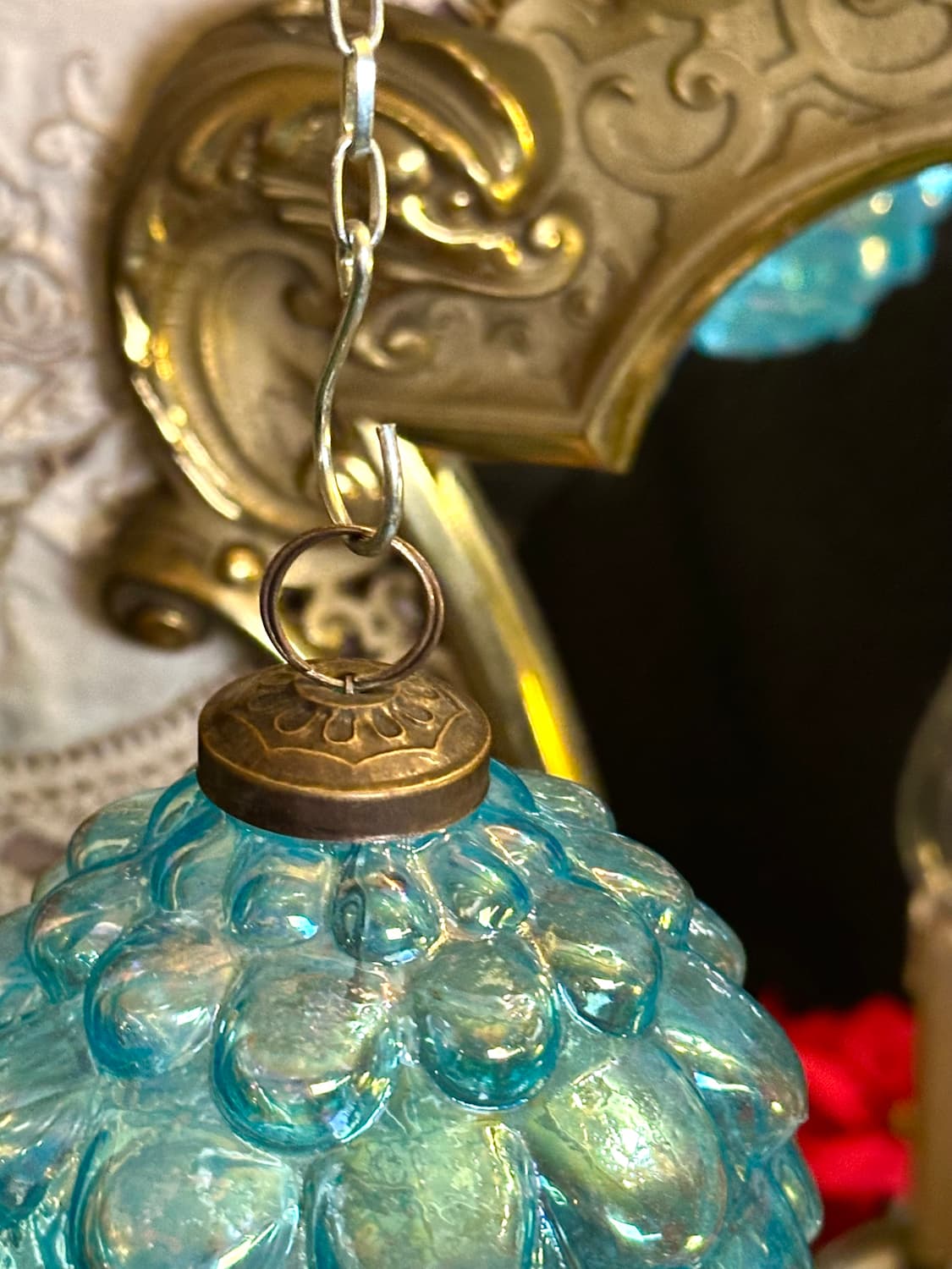 독일 앤틱 아트글라스 핸드블로운 크리스마스 트리 오너먼트(터키석 컬러) 상품이미지6