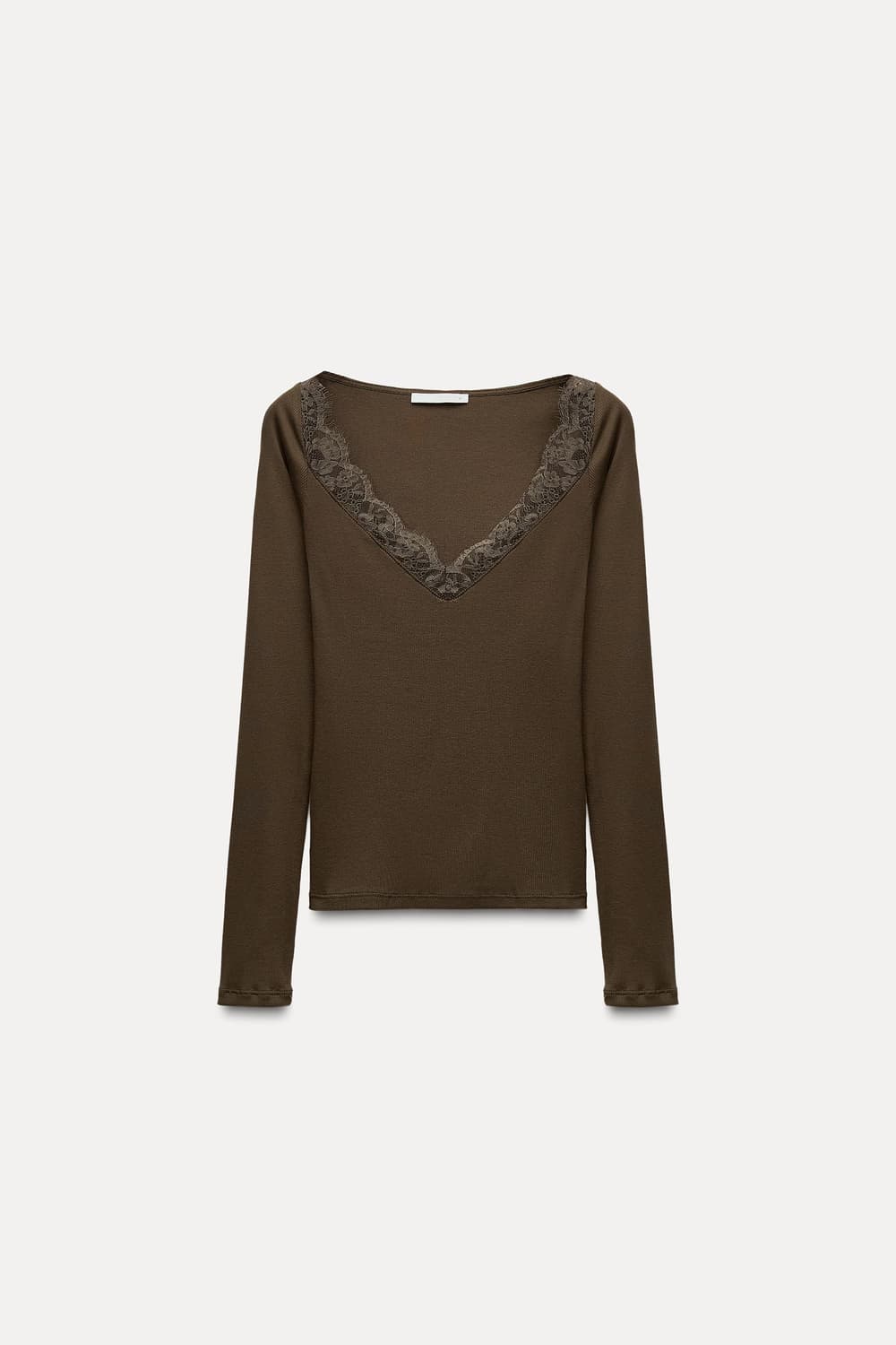 zara 레이스 디테일 리브드 티셔츠 상품이미지1