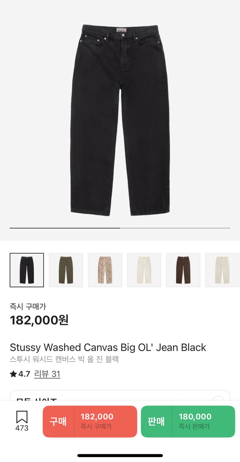 [34] 스투시 워시드 빅올진 블랙 팬츠 상품이미지1