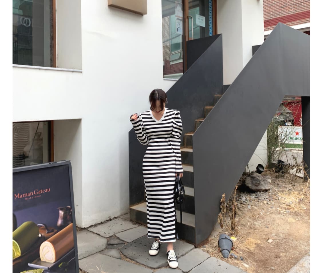 스트라이프 롱 원피스 상품이미지6