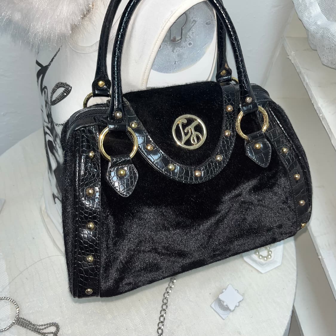 빈티지 블랙 파에톤 배색 숄더백 상품이미지3