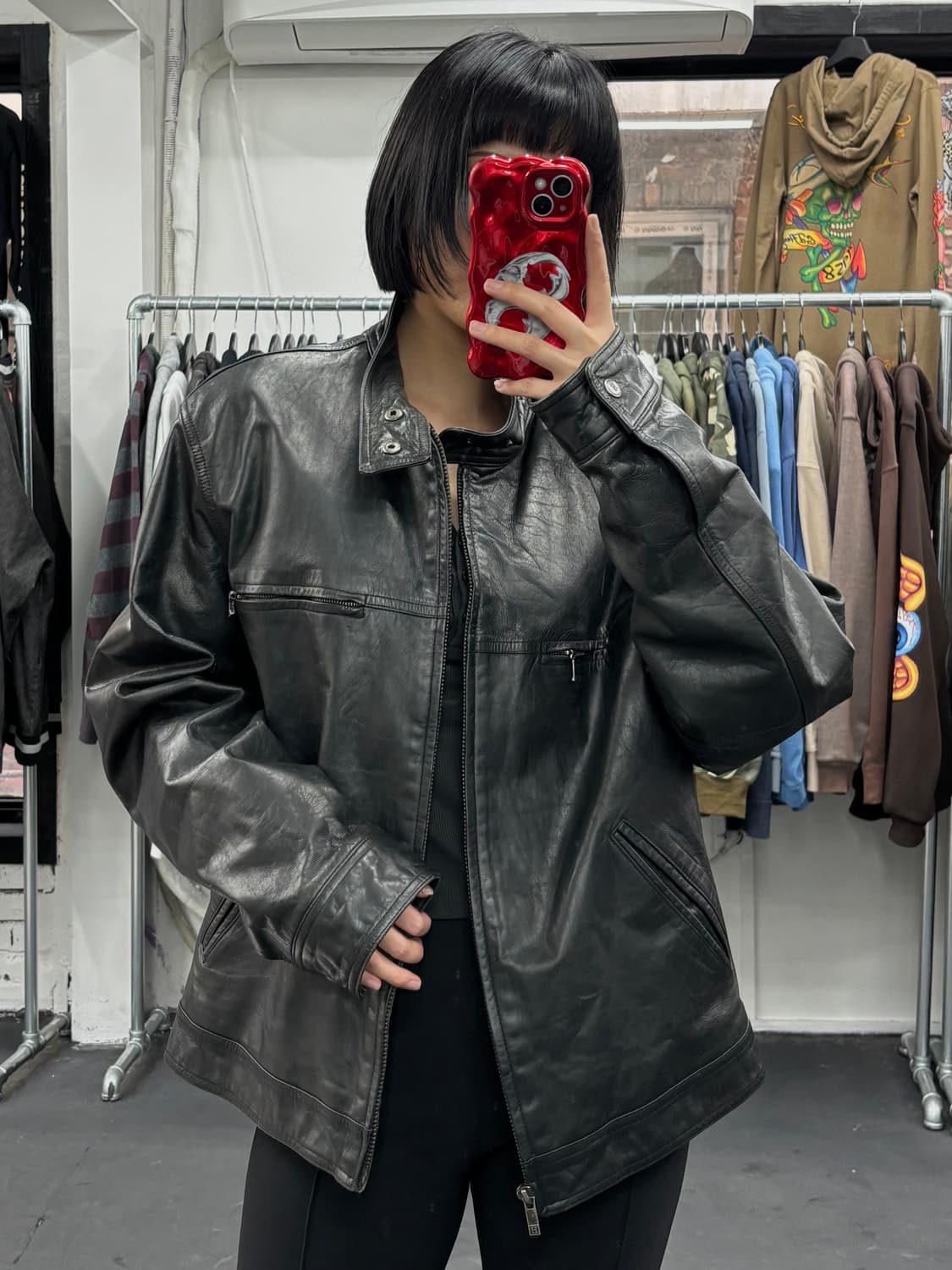 타미 힐피거 제뉴인 레더 바이커 자켓 상품이미지1