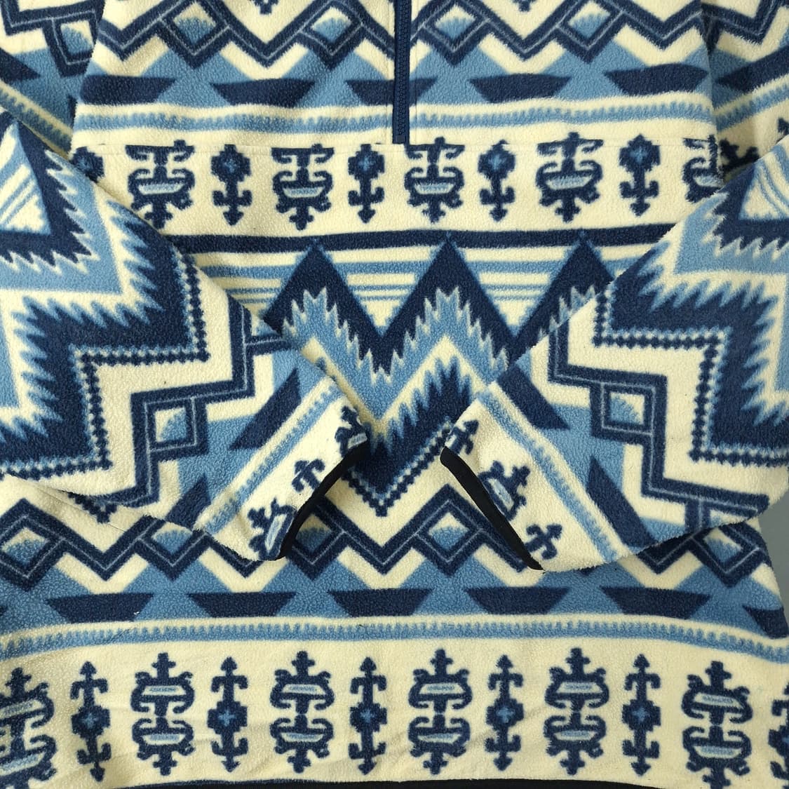 빈티지 JP 블루 스카이블루 화이트 배색 에스닉패턴 아노락 플리스 후리스 상품이미지5