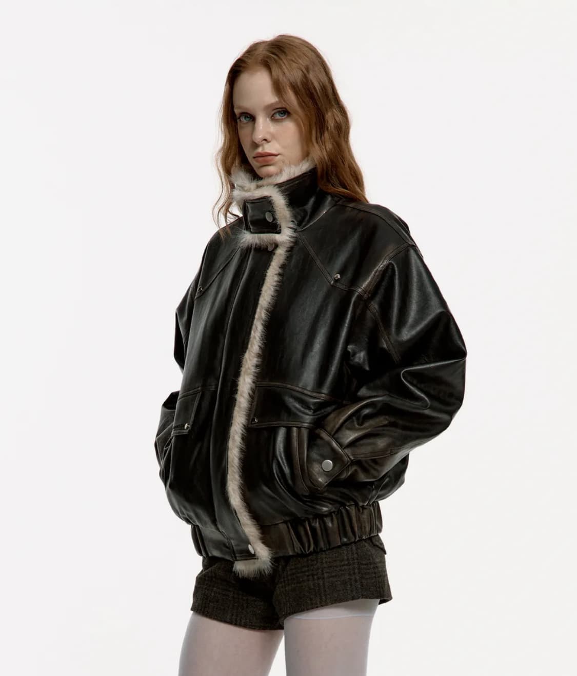 러프넥 워싱 레더 무스탕 상품이미지1