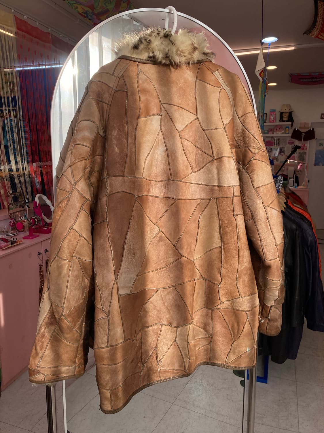 빈티지 패치워크 양모 가죽 코트 상품이미지5