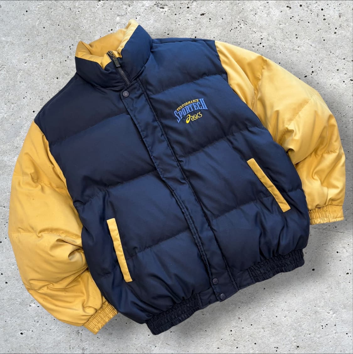 [100] 90s 아식스 퍼포먼스 패딩 점퍼 네이비/옐로우 B277 상품이미지1