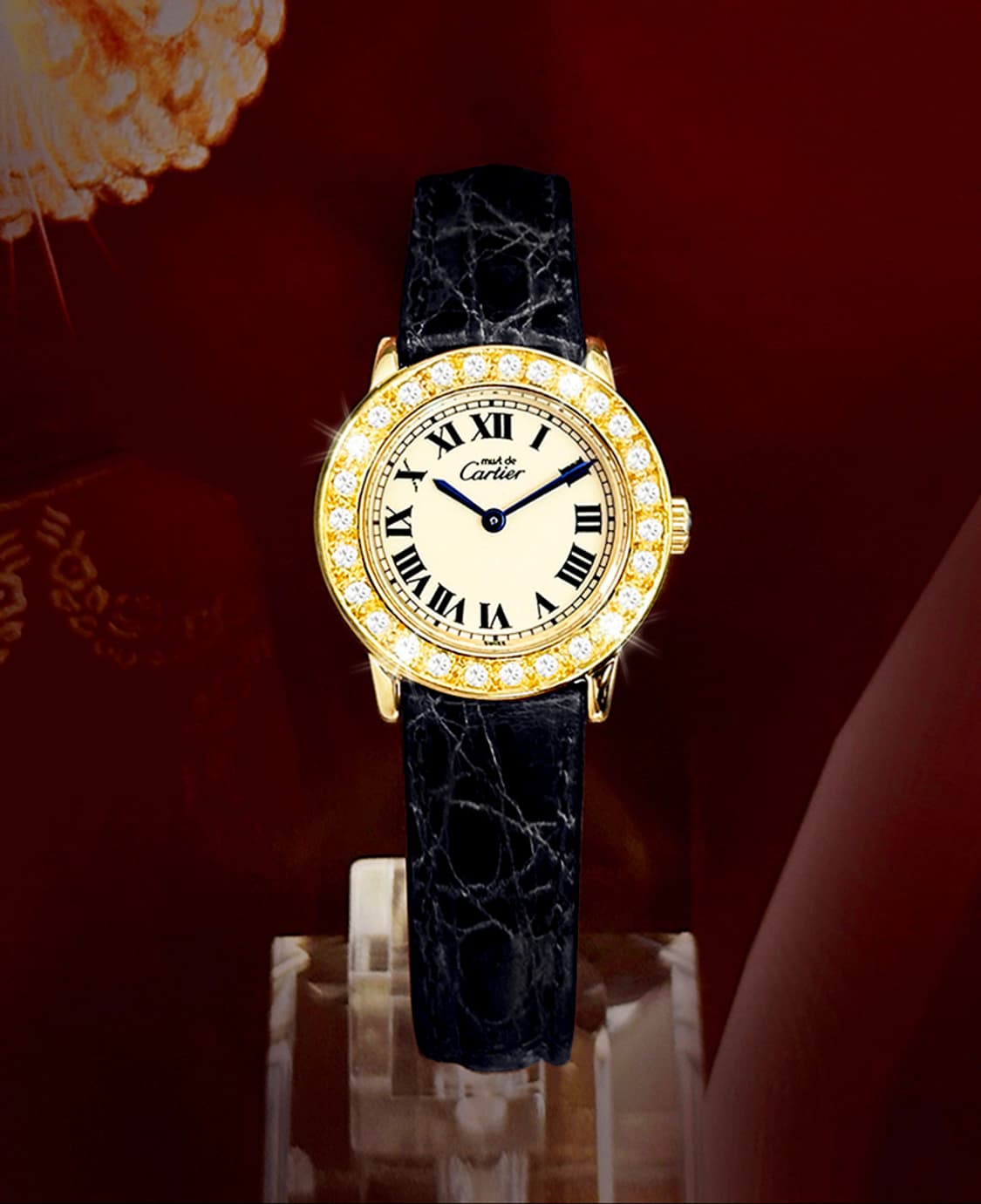 까르띠에 론드 아이보리 다이얼 빅 다이아 여성 악어가죽 시계 상품이미지6
