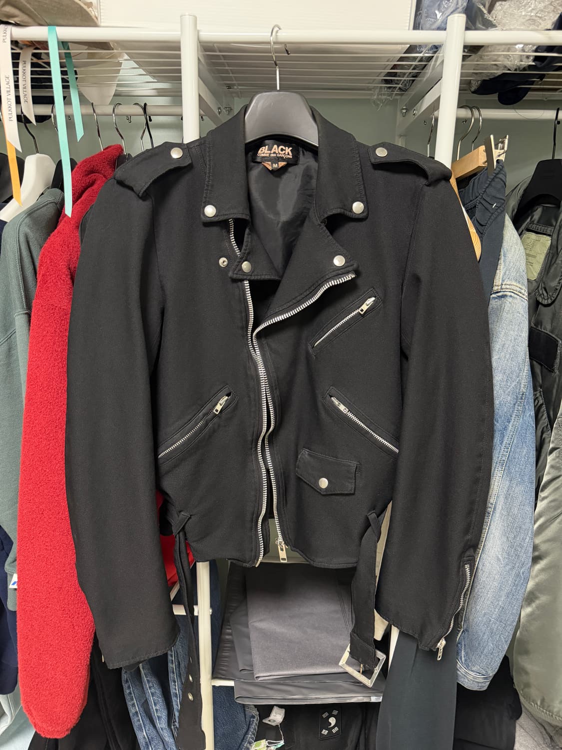 꼼데가르송 블랙 축융 폴리 라이더 자켓 M 상품이미지1