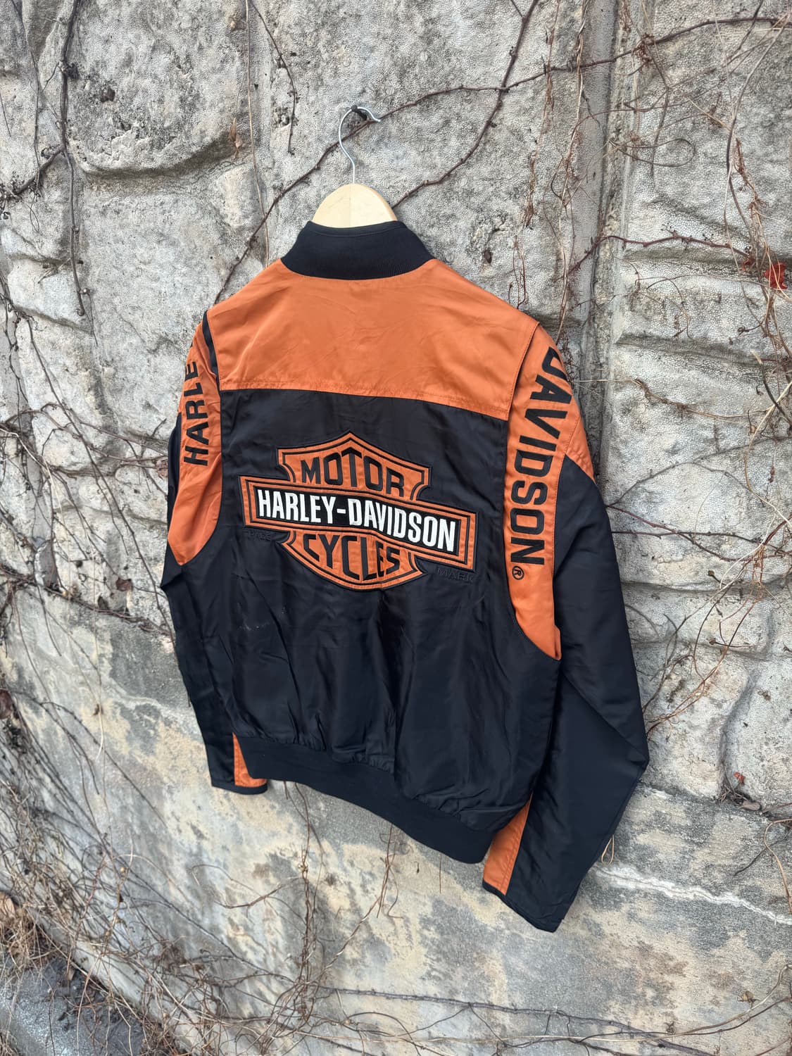 할리데이비슨 빈티지 자수 패치 로고 오렌지 블랙 봄버 자켓 상품이미지5