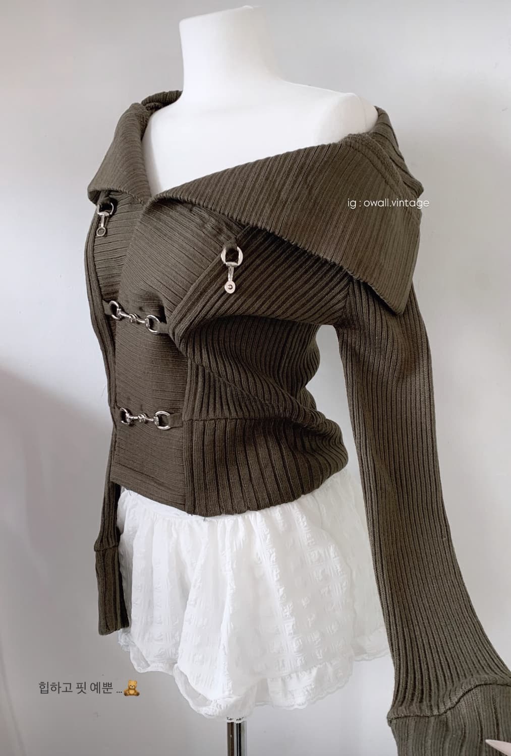 오월빈티지 뮤트카키브라운 골지 버클 니트 가디건 상품이미지2