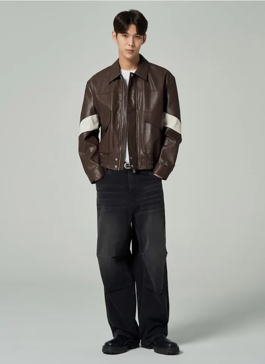 에잇세컨즈 배색 포인트 페이크레더 블루종 브라운 상품이미지2