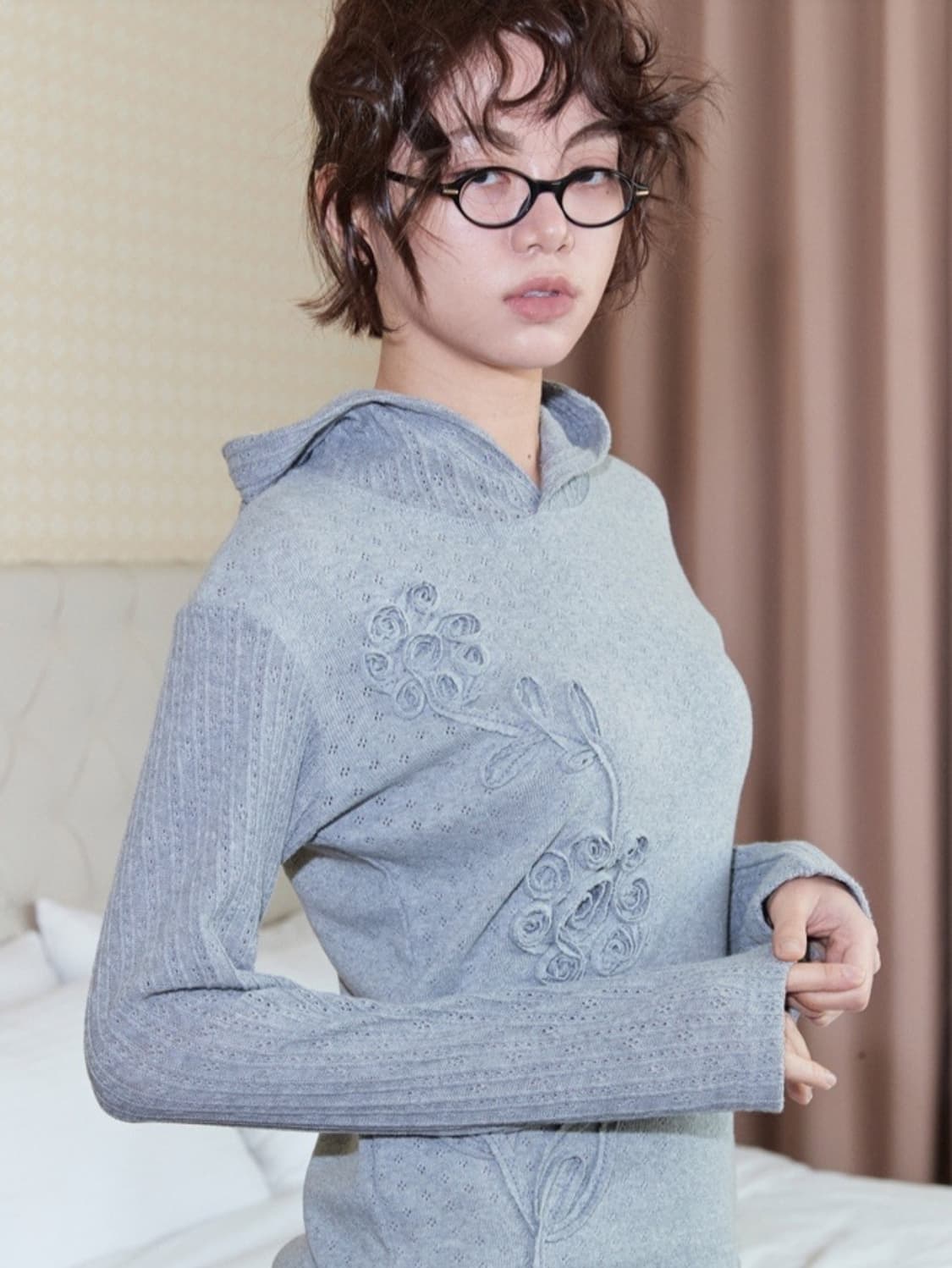 영마일웨어 flower knit slim hoodie_ grey 상품이미지2