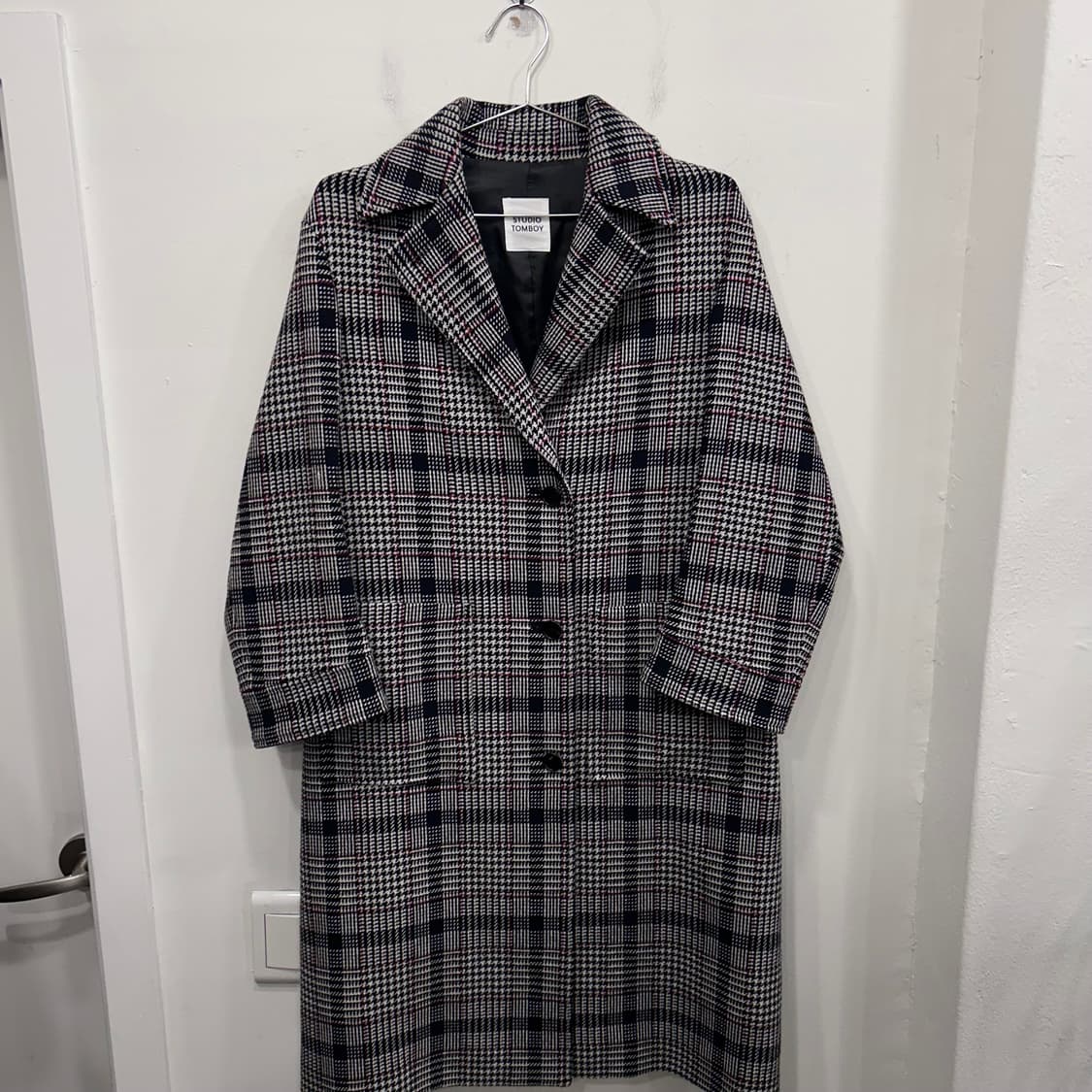 스튜디오톰보이 울 격자체크 버튼 롱코트 상품이미지2