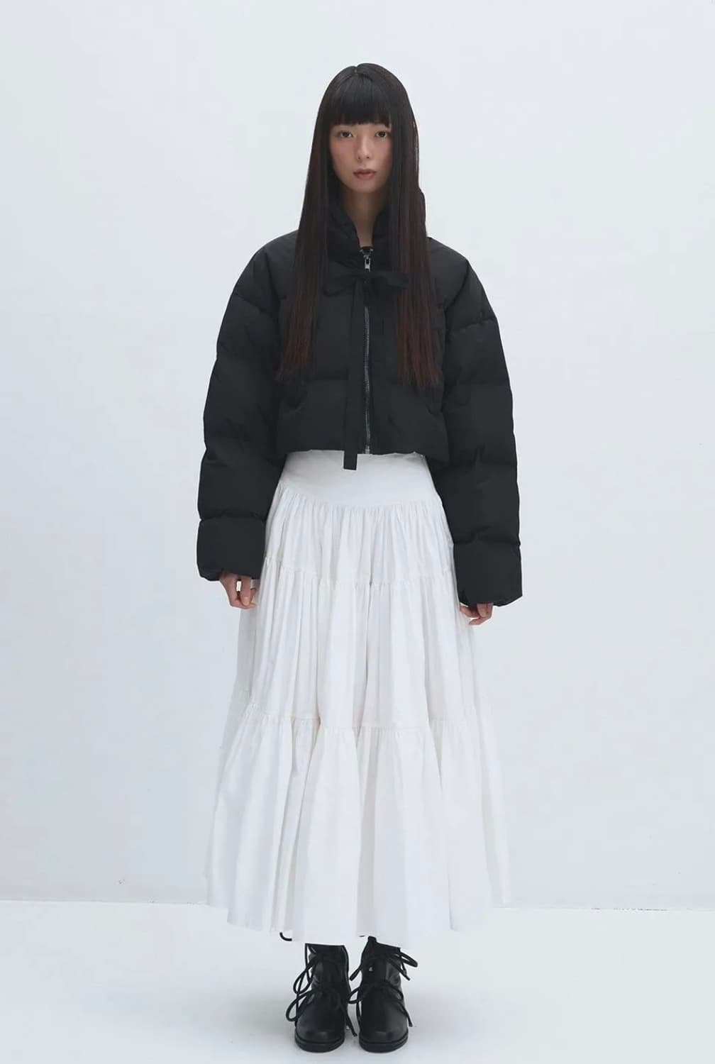 더티스 리본 숏 구스다운 패딩 블랙 상품이미지3