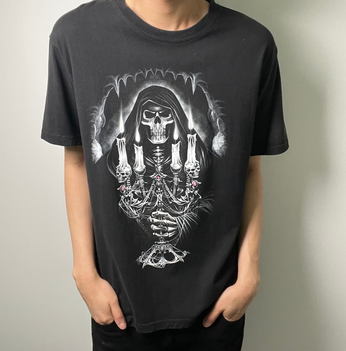 jpn vtg 빈티지 고딕 오컬트 스컬 프린팅 반팔 티셔츠 L 상품이미지3
