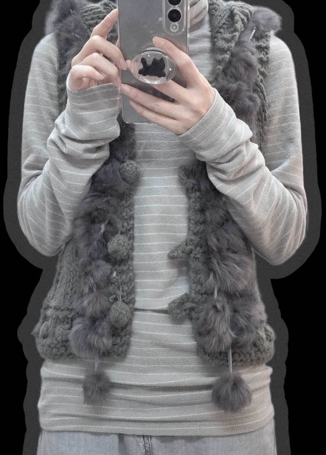 갸루 폼폼 퍼 후드 니트 조끼 베스트 일본빈티지 상품이미지10