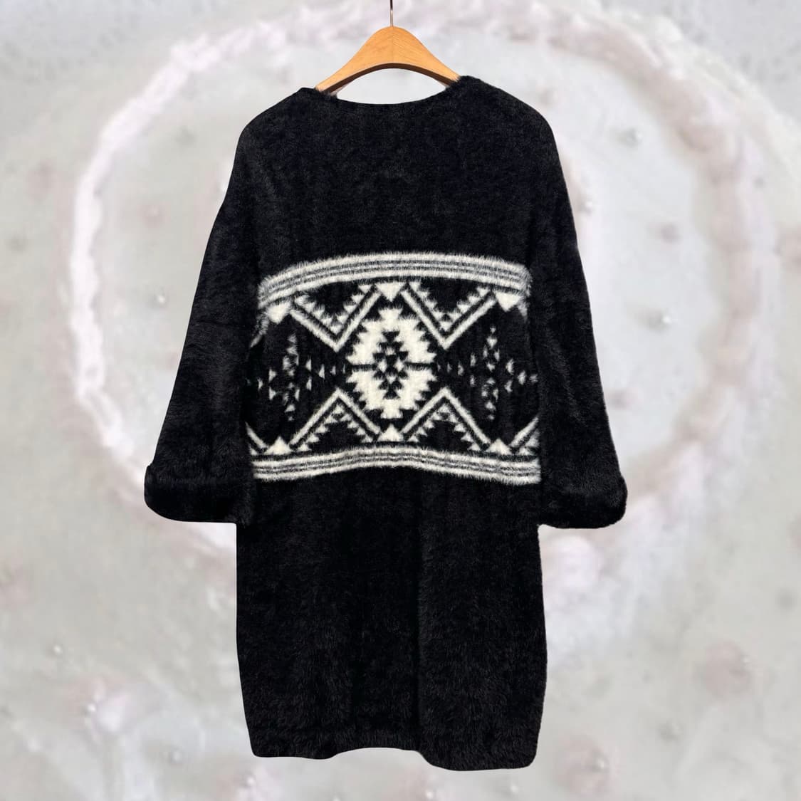 GRL 일본 빈티지 나바호 에스닉 블랙 퍼 롱 가디건 상품이미지2