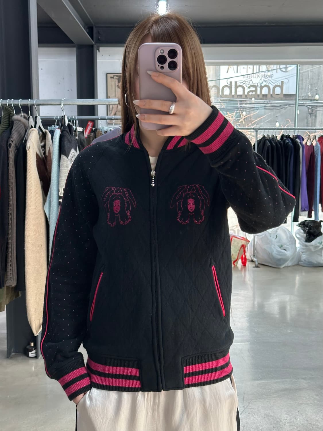 히스테릭글래머 핑크도트 히스걸 퀼팅 바시티자켓 상품이미지2