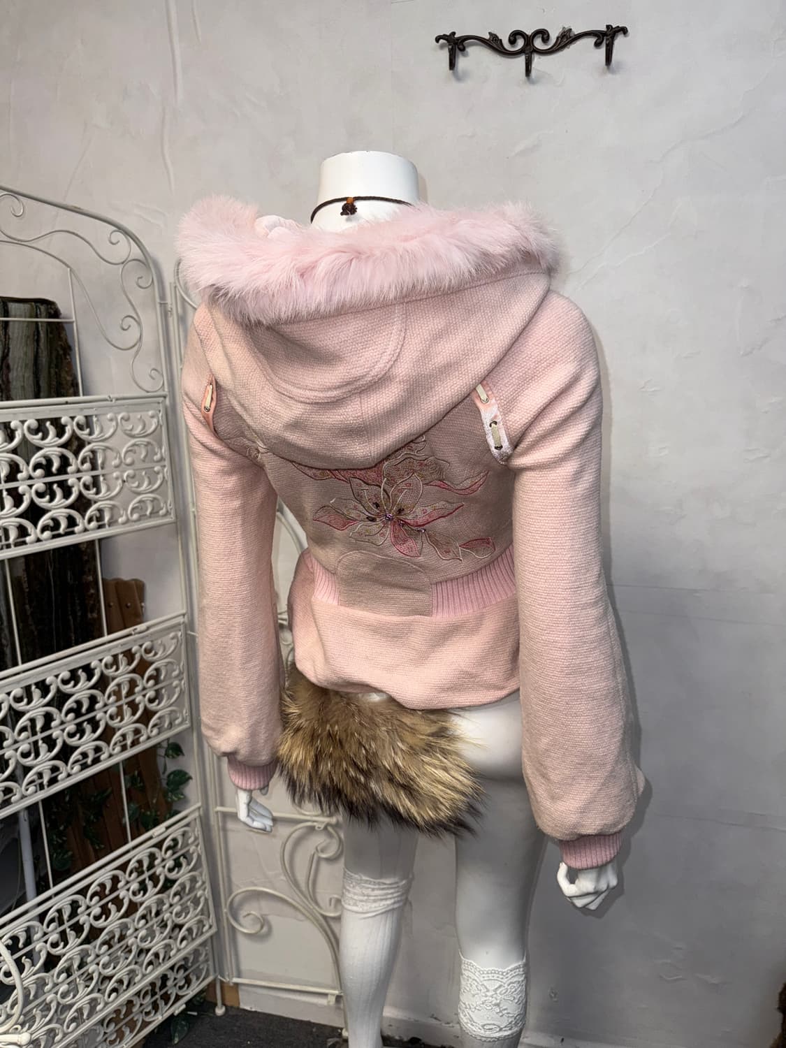 Baby pink oriental rabbit fur hood zipup 상품이미지7