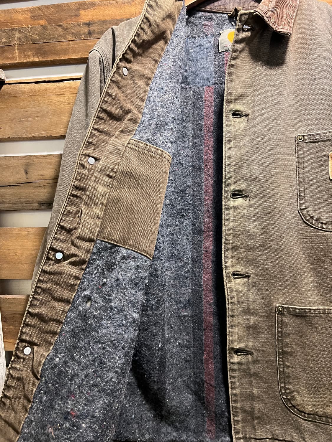 [M]칼하트 USA 빈티지 워싱 블랭킷 라이닝 다크브라운 초어 자켓 상품이미지6