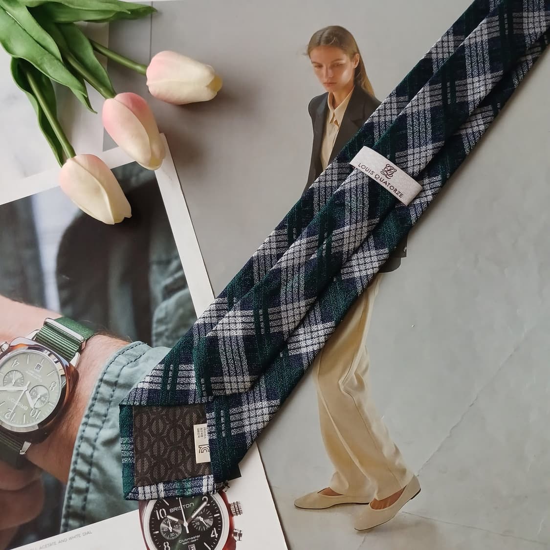 루이까또즈 실크 그린 체크 넥타이 7.5cm A+등급 A19384
 상품이미지4