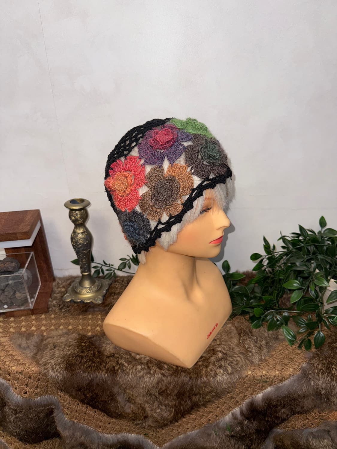 Black color mix flower crochet knit 비니 상품이미지4