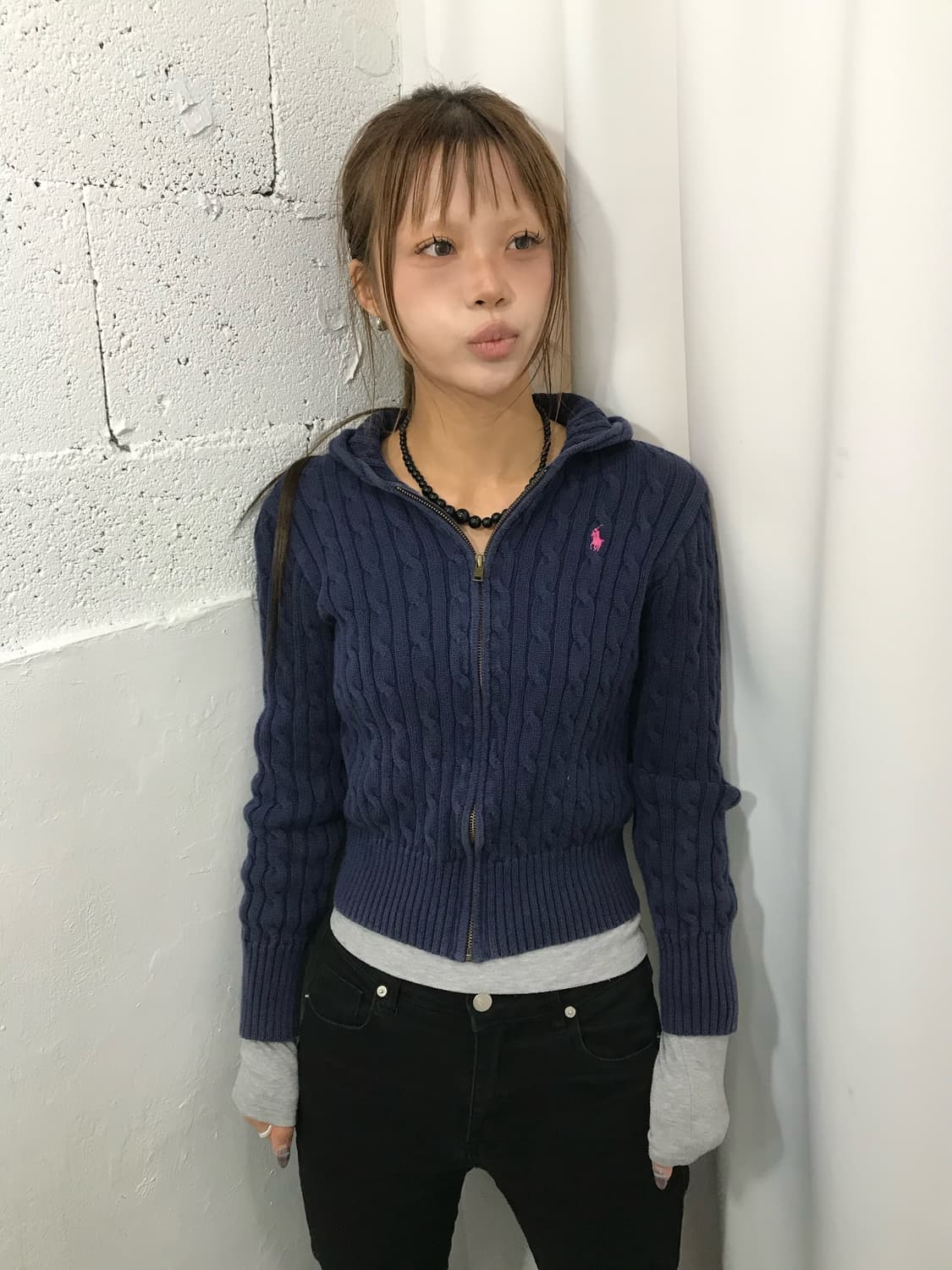폴로 랄프로렌 네이비 케이블 후드 니트 집업 상품이미지1
