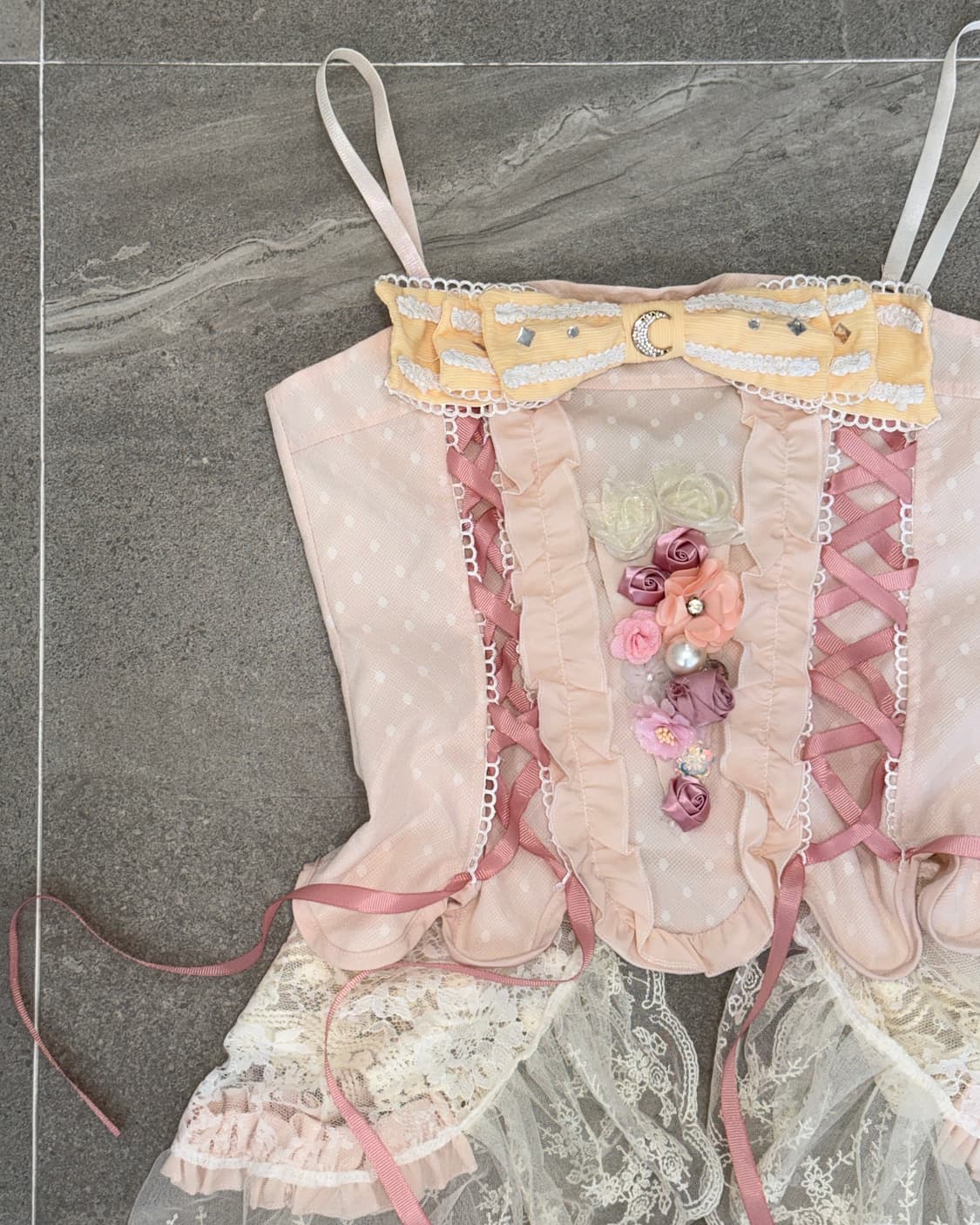 Baby pink dot flower corsage laceup 코르셋 상품이미지2