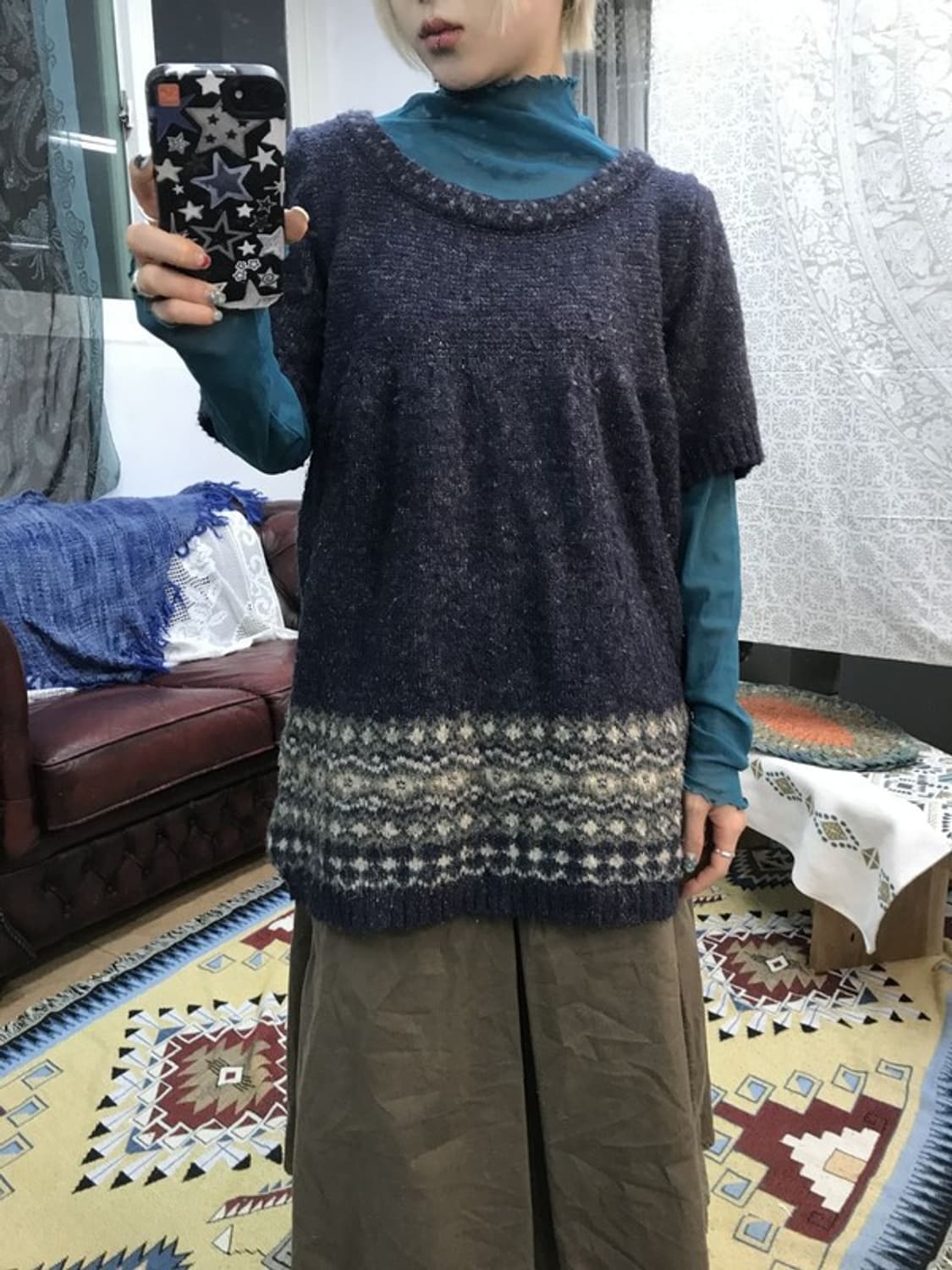 제페니즈 빈티지 에스닉 롱 반팔 니트 상품이미지2